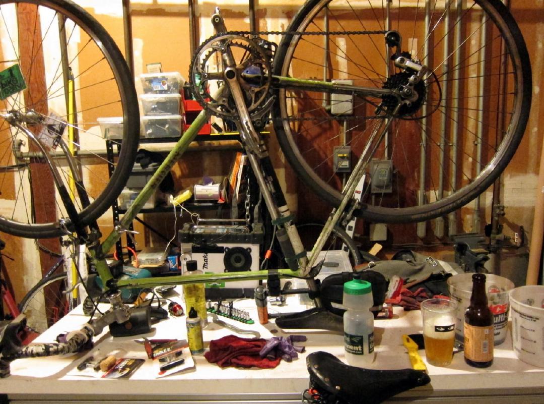an evening degreasing, lubricating, and replacing brakes and bearings. while listening to This American Life podcasts.