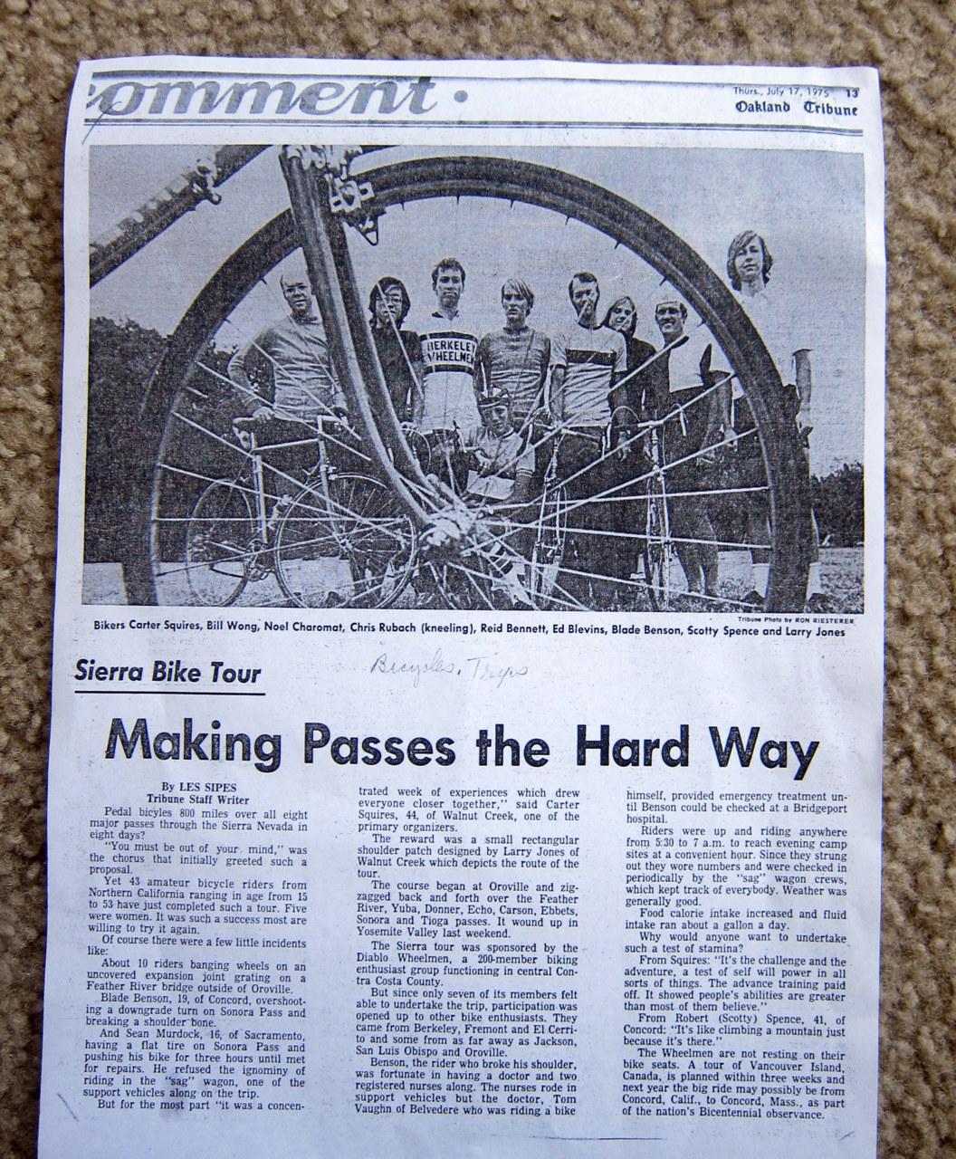 Another 1970s article from the library: a group (43 amateur riders, men and women, ages 15 to 53) biking 800 miles and over all...