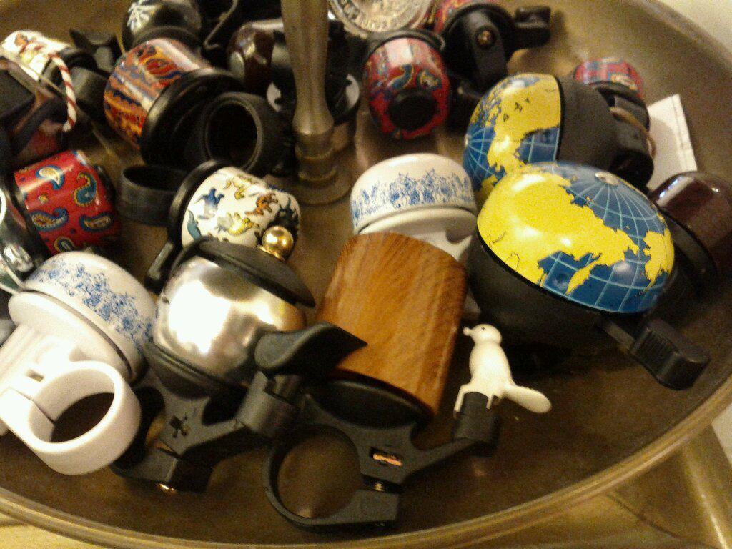 Assortment of bike bells: my favorite is the woodpecker.