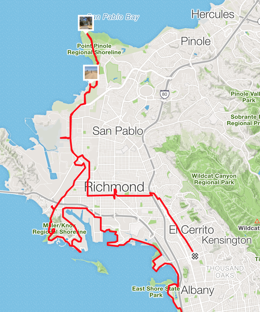 Back on the bike (one of the few >20 mile rides this year) on a hot hot day with a 45-mile ride North on the Bay Trail and back...