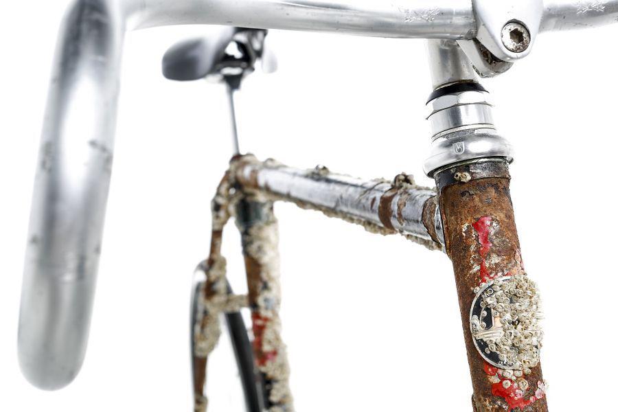 A barnacled Motebecane found at low tide in Mission Creek and rebuilt as a fixed gear with the help of the bike mechanics at...