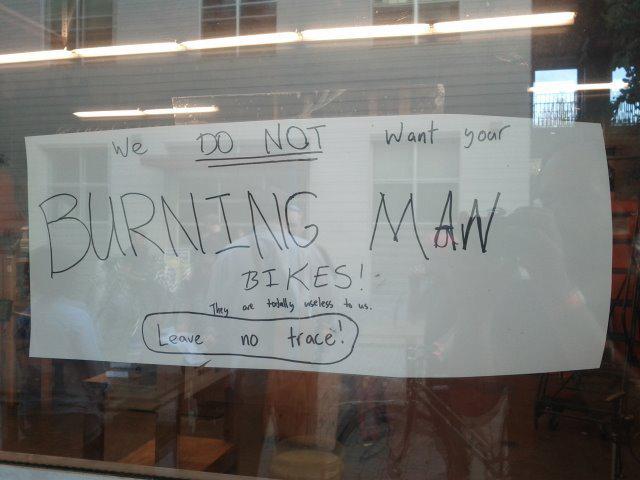 Bike Kitchen takes donations, but doesn't want your burning man bike