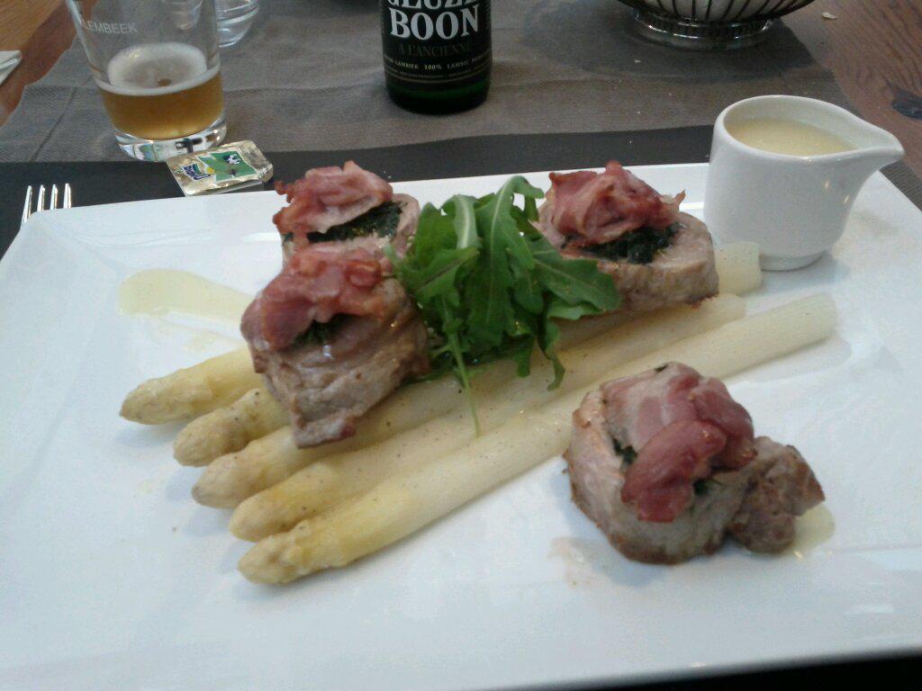 Biking all day = no guilt about eating pork topped with speck in butter sauce (not shown: potato croquettes)