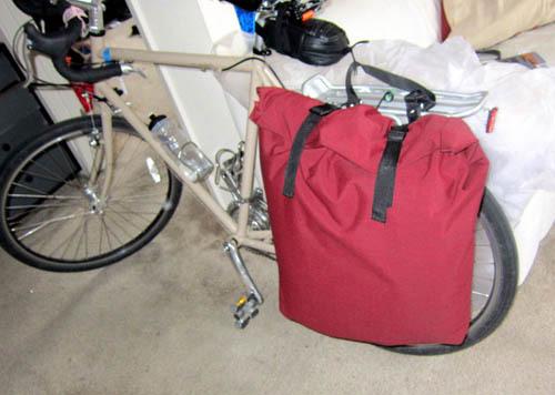 Custom bike panniers in progress. Prototype 1 is lumpy, but it's a start.