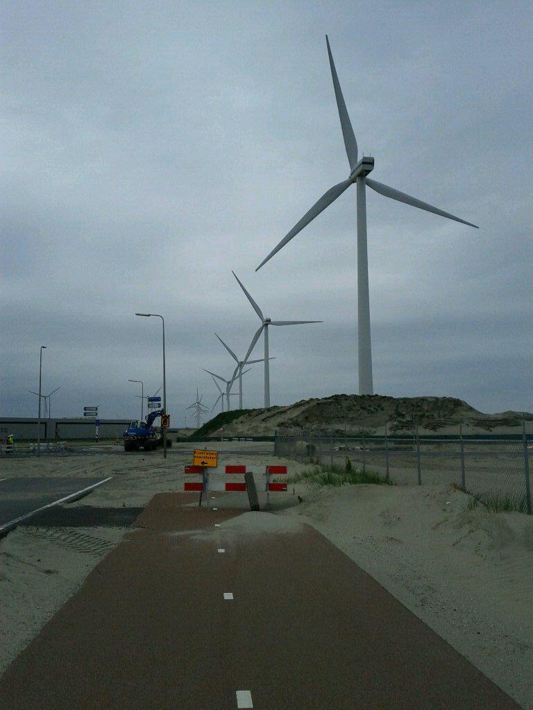 Even more wind turbines, though bike path's blocked