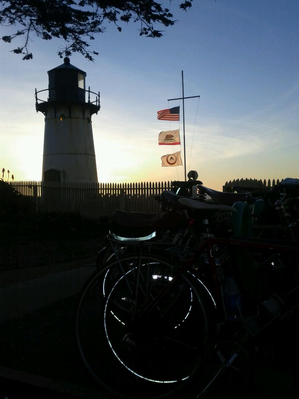Lighthouse, california bear, 10 bikes,  at the end of a day of riding.