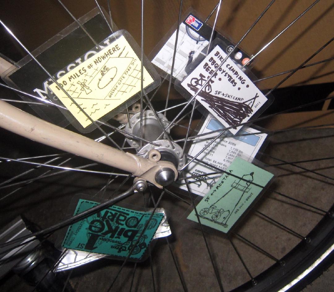 Made laminated spoke cards of three memorable 2011 group rides, just for fun: Montara lighthouse overnight, the Point Reyes...