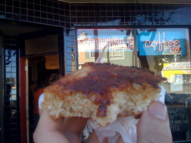 (near the beach, good espresso and nearly-inch-thick toast slathered with butter and cinnamon sugar, courtesy of Trouble Coffee)