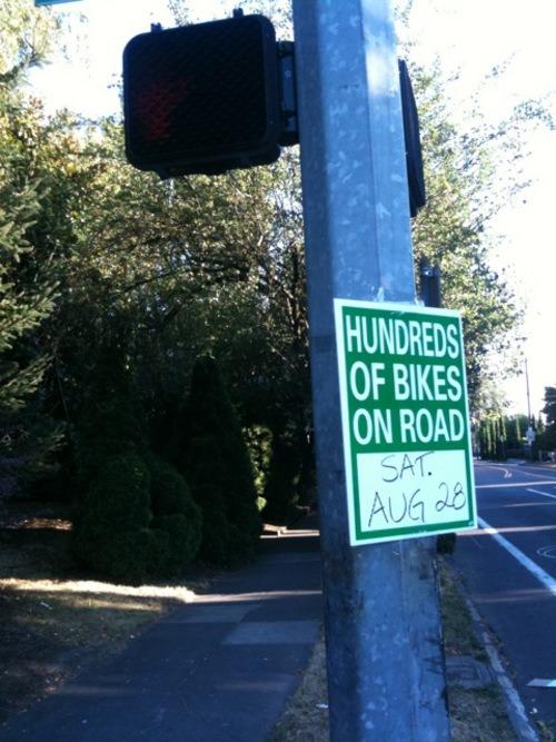Portland: a city that gets stacks of these signs printed up. biketoberfest luckytimingme
