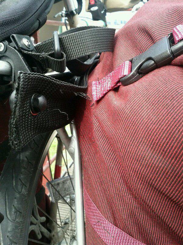 Potentially serious pannier issue two weeks ago, early in the trip. I moved support hooks and added a reinforcing strap… and the...