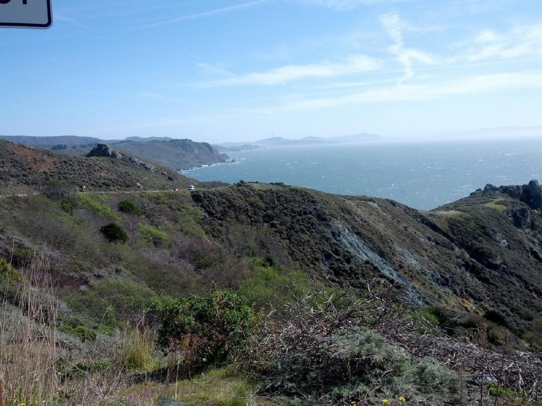 Riding along cliffs (by eye, I could see Sutro Tower in SF in the distance)