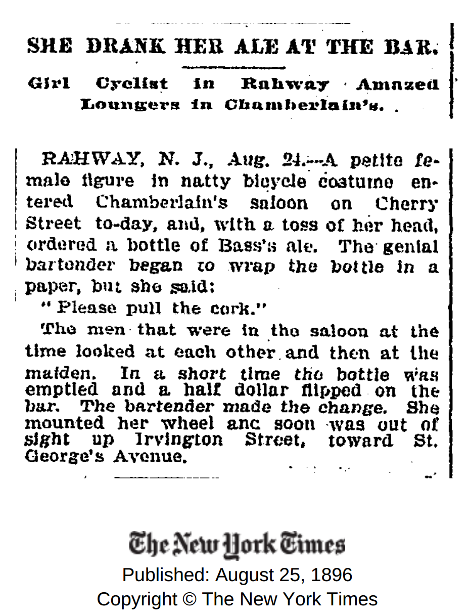 She Drank Her Ale At The Bar(!) -- NY Times, 1896.