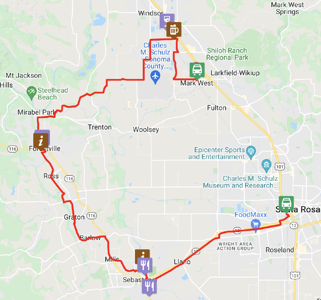 SMART-assisted Sonoma trails-tacos-beer ride