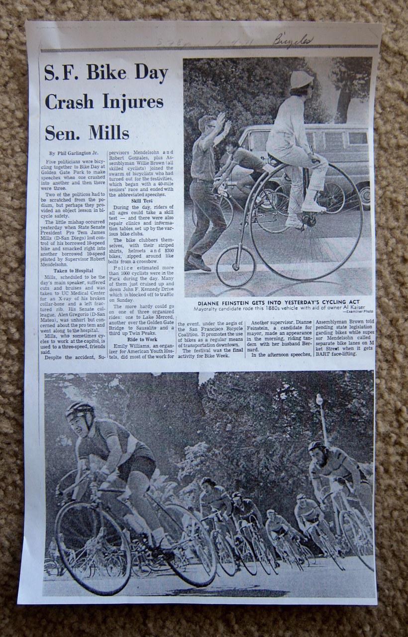 The full article that went with the 1971 DiFi pennyfarthing photo. I have more early-1970s Bay Area cycling articles I'll post...