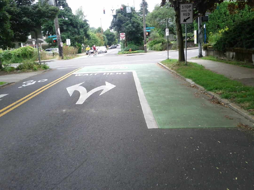 Three kinds of urban bike planning in one photo (PDX)