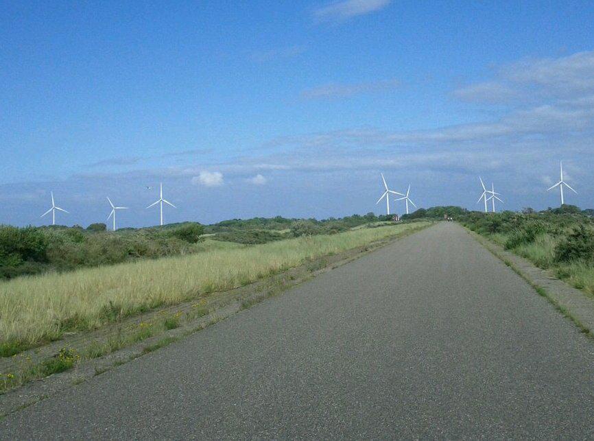 Towards wind turbines (varied terrain